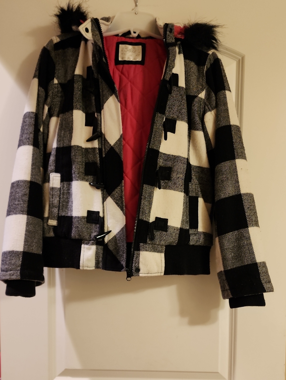 Justice Girls Buffalo Plaid Hooded Toggle Winter Coat Quilted Lining Size 12/14